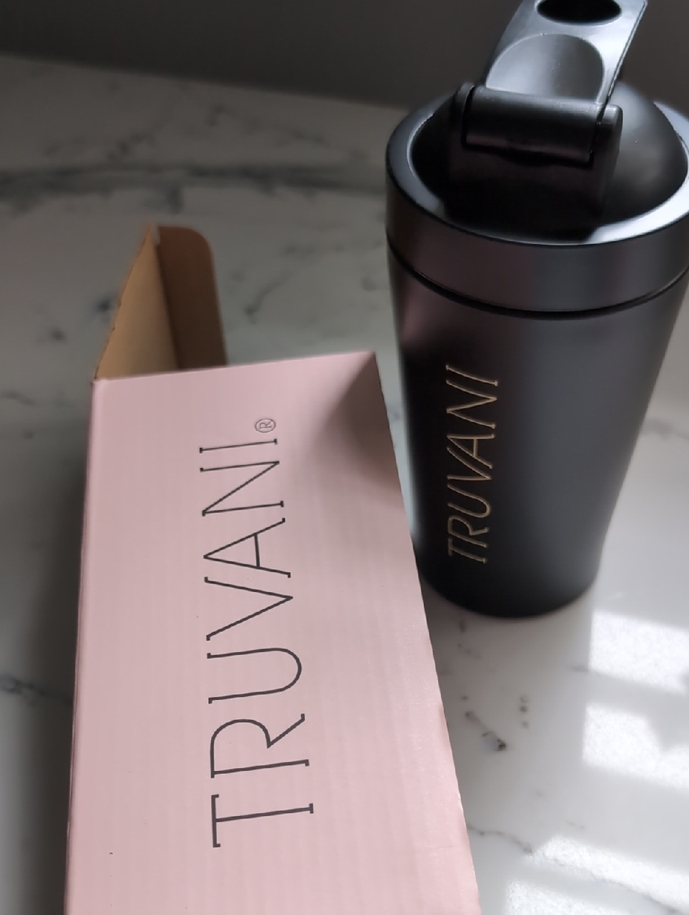 Truvani Matte Black Protein Shaker Bottle with Flip Lid